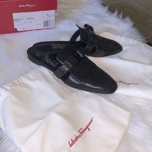 Salvatore Ferragamo Briza Slides Shimmer Black Size 10